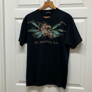 Vintage single stitch T-shirt, made in USA, floral decal, black